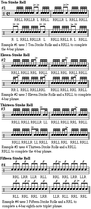 Ten-, Eleven-, Thirteen-, and Fifteen-Stroke Roll Exercises